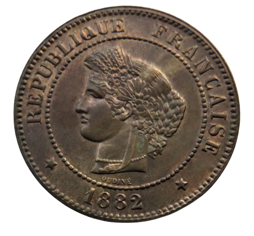 1882-A France 5 Centimes Coin In High Grade