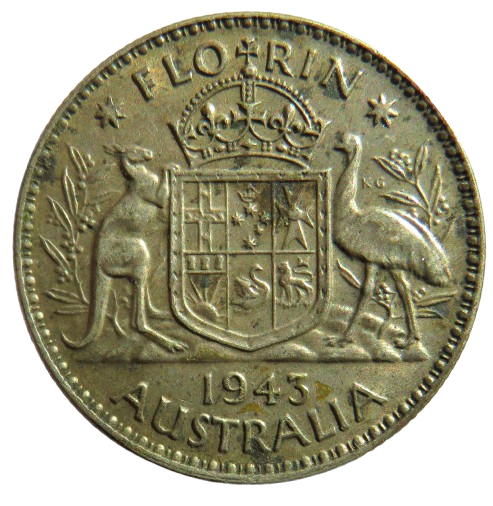 1943 King George VI Australia Silver Florin Coin