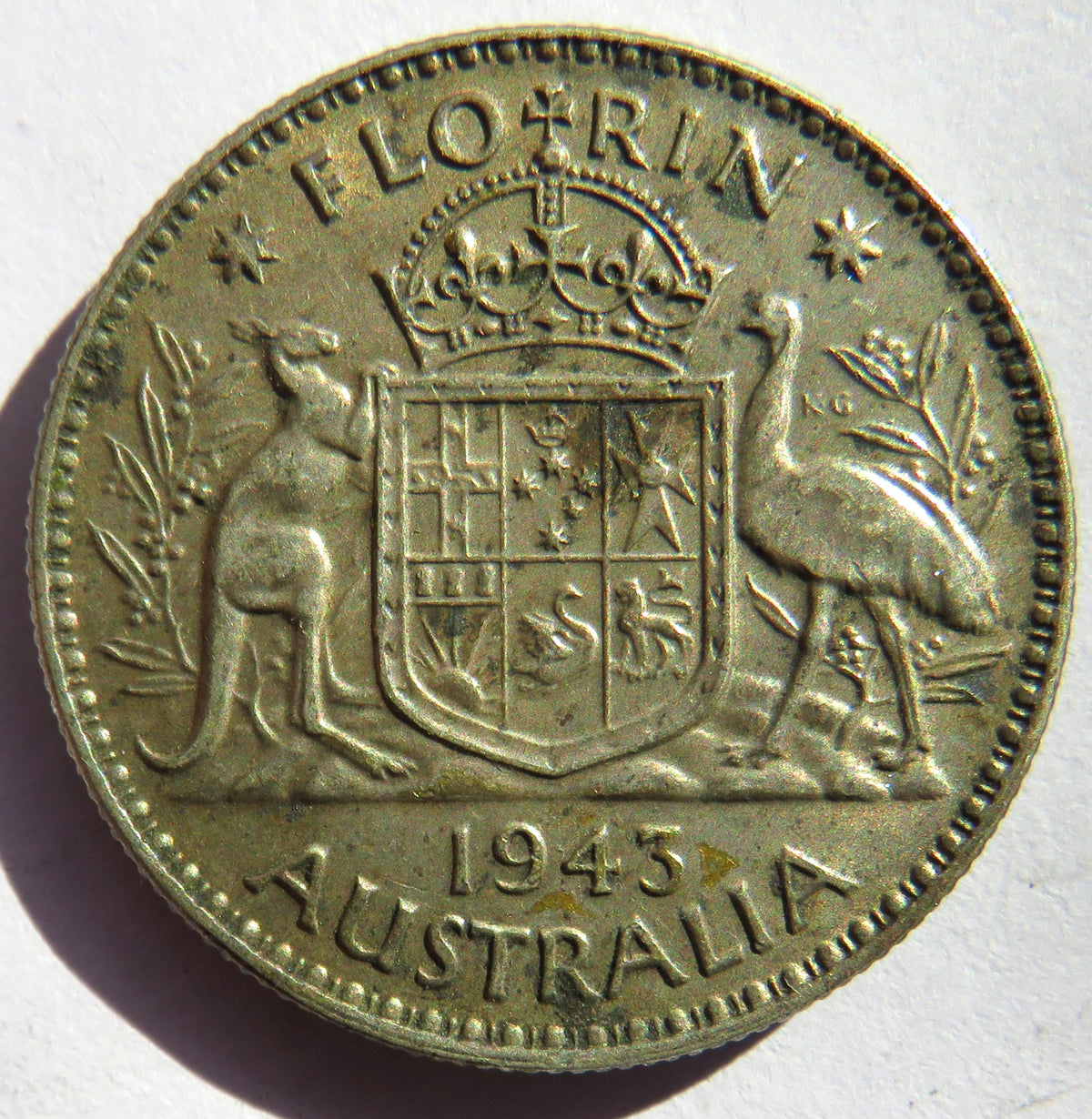 1943 King George VI Australia Silver Florin Coin