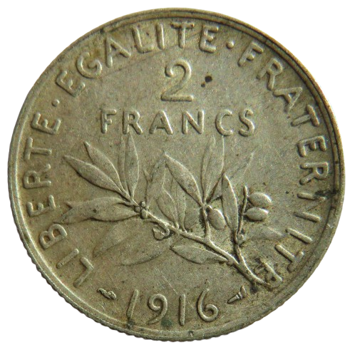 1916 France Silver 2 Francs Coin