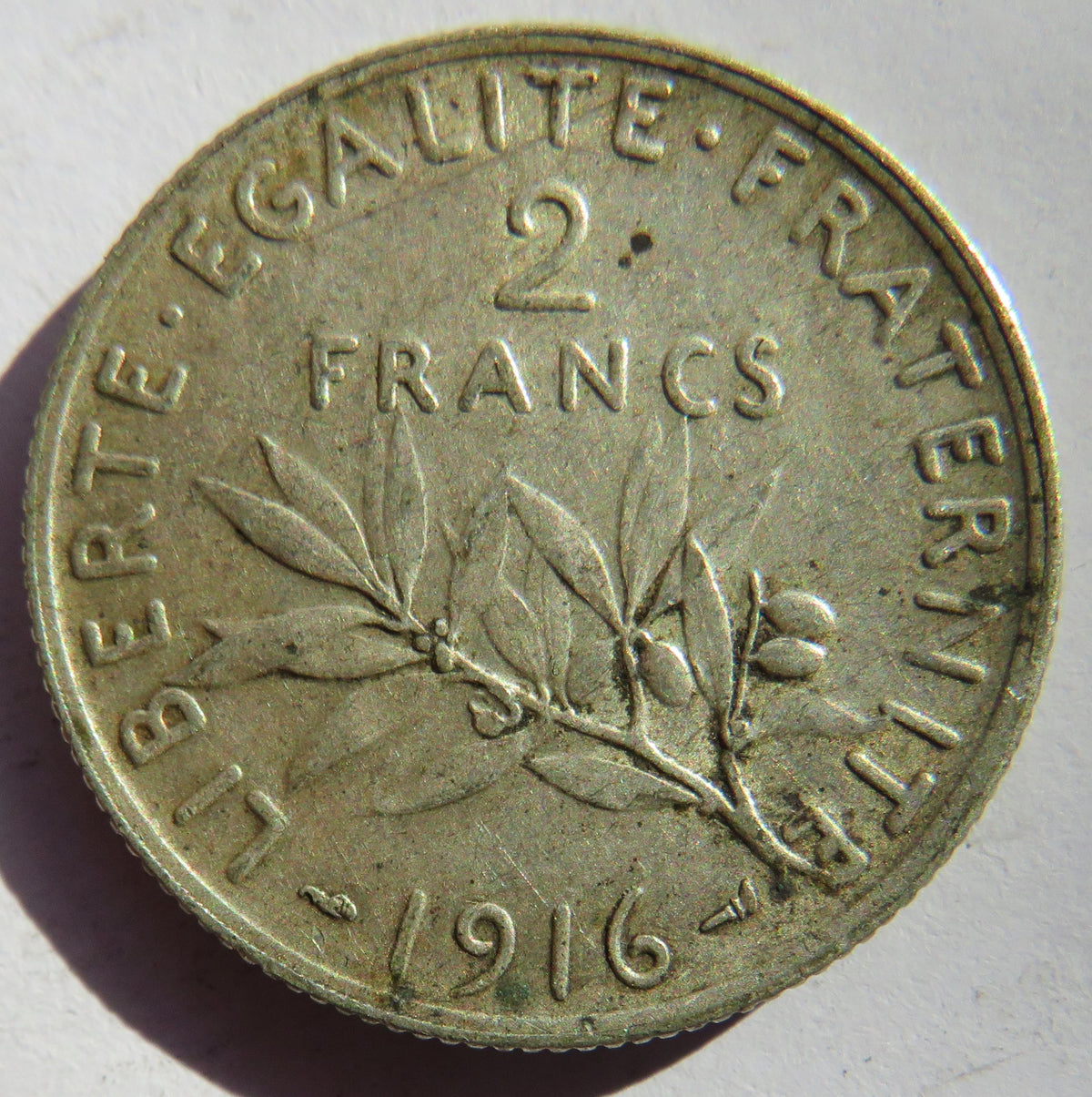 1916 France Silver 2 Francs Coin