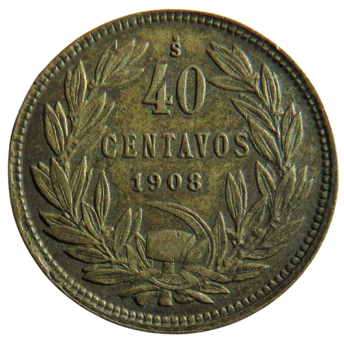 1908-S Chile Silver 40 Centavos Coin