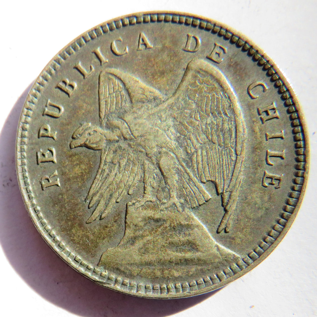 1908-S Chile Silver 40 Centavos Coin