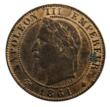 Load image into Gallery viewer, 1861-A France One Centime Coin In High Grade
