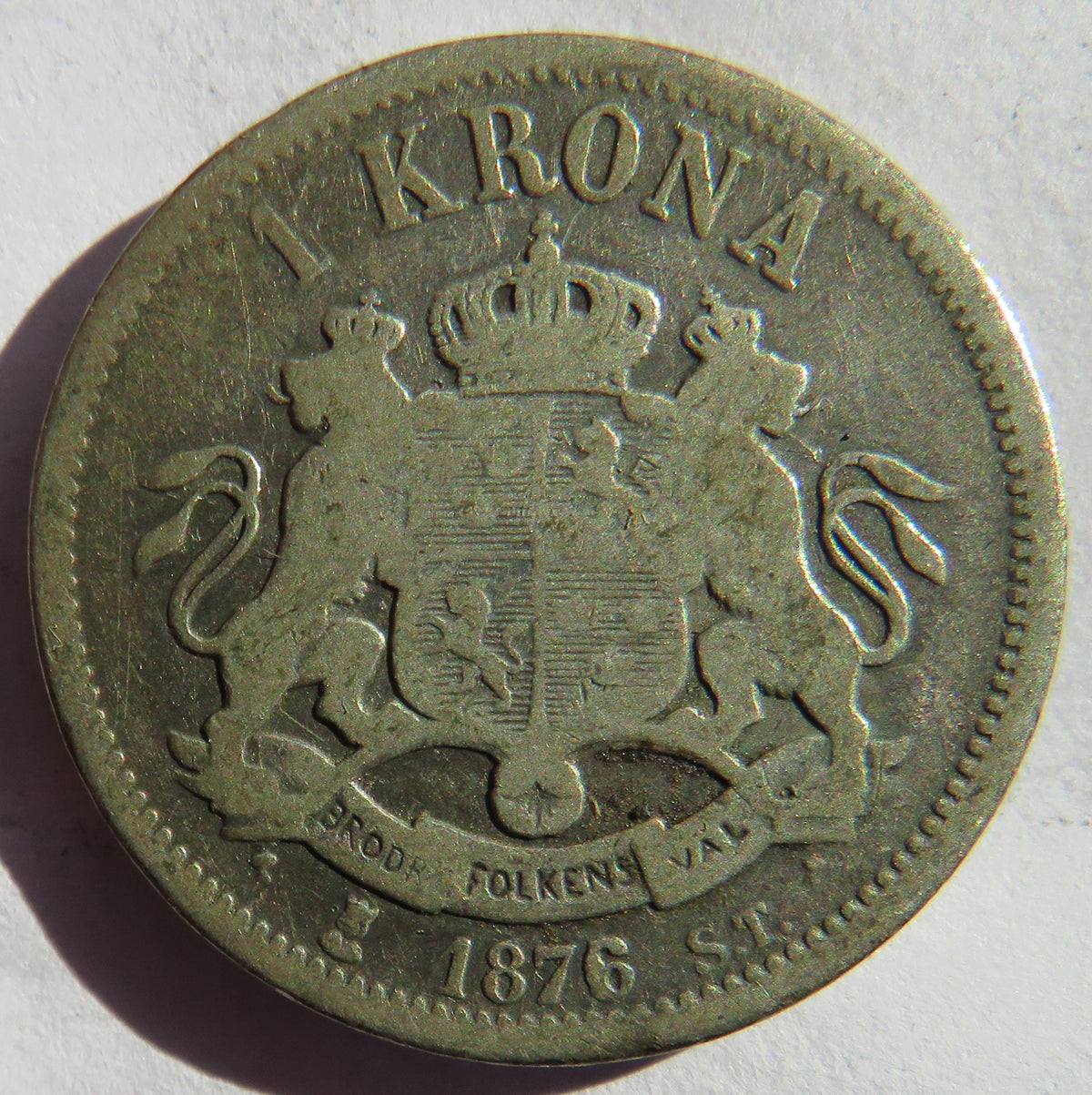 1876 Sweden Silver 1 One Krona Coin