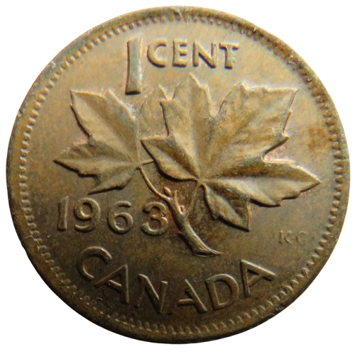 1963 Queen Elizabeth II Canada One Cent Coin
