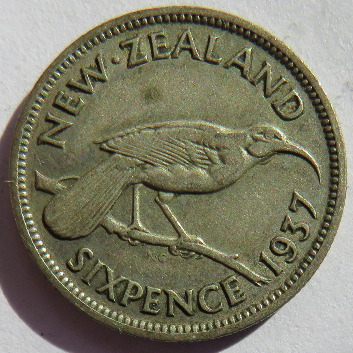 1937 King George VI New Zealand Silver Sixpence Coin