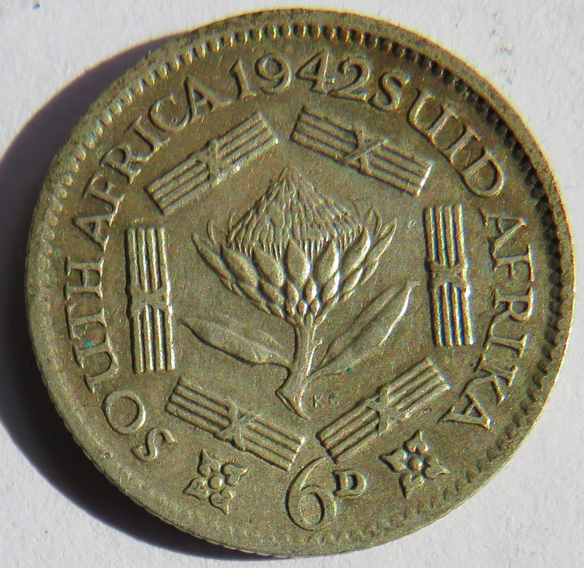 1942 King George VI South Africa Silver Sixpence Coin