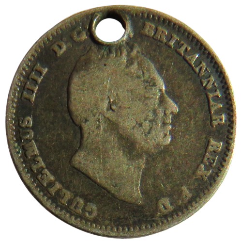 1836 King William IV Silver Fourpence / Groat Coin (Holed)