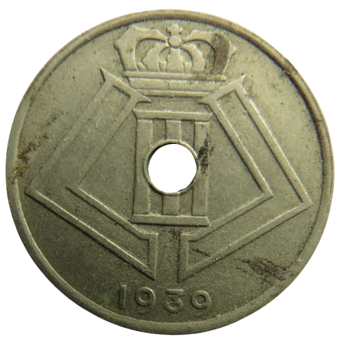 1939 Belgium 25 Centimes Coin