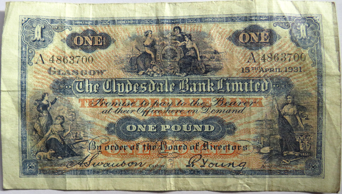 1931 The Clydesdale Bank Limited £1 One Pound Banknote