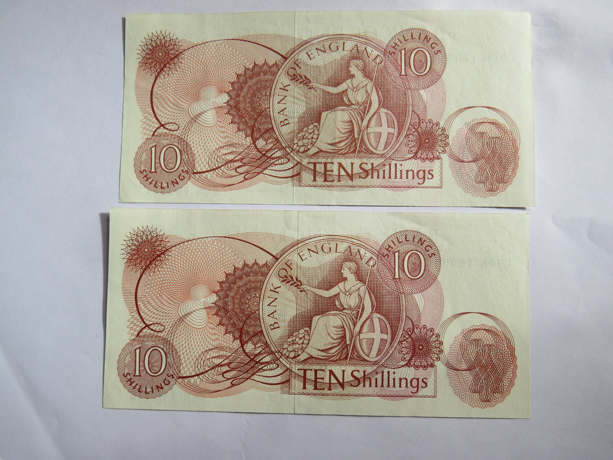 Pair of Consecutive Bank of England 10 Shillings Banknotes J.S.Fforde C96N