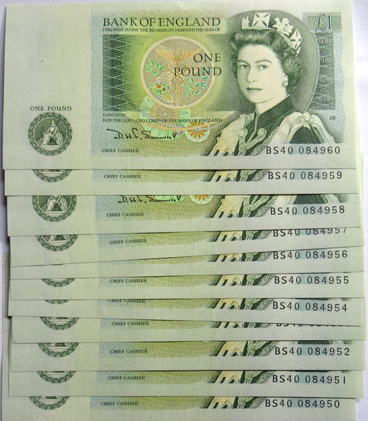 Consecutive Run of 11 Bank of England £1 Banknotes BS40