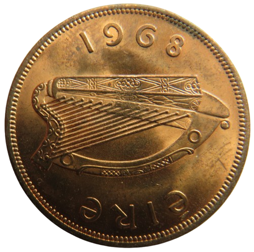 1968 Ireland One Penny Coin In High Grade