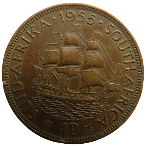 1955 Queen Elizabeth II South Africa One Penny Coin