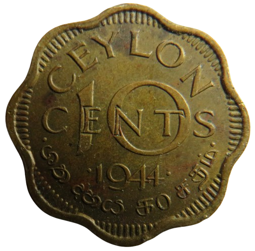 1944 King George VI Ceylon 10 Cents Coin