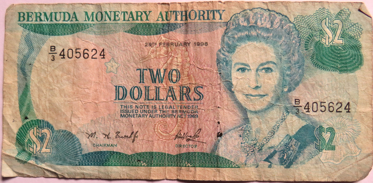 1969 Bermuda Monetary Authority $2 Two Dollars Banknote