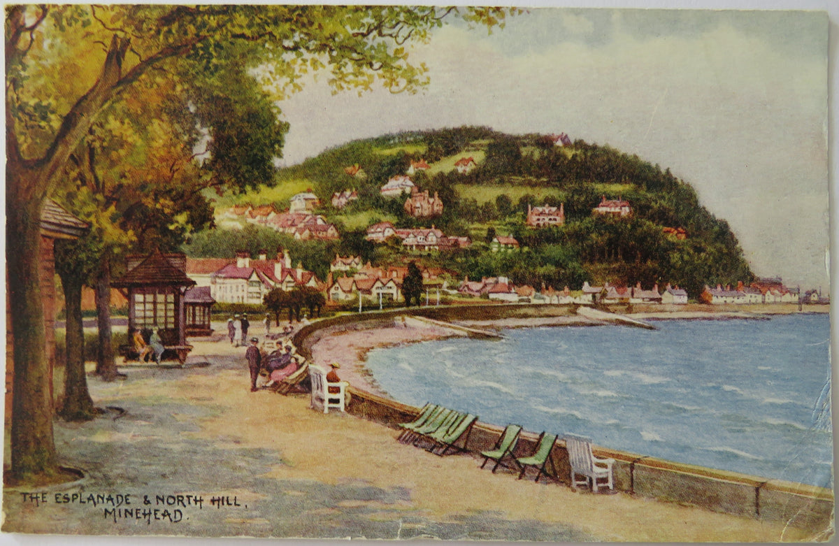 Vintage Postcard of The Esplanade & North Hill, Minehead, 1958