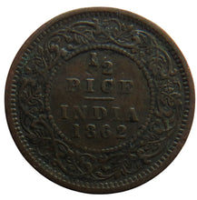 Load image into Gallery viewer, 1862 Queen Victoria India 1/2 Pice Coin
