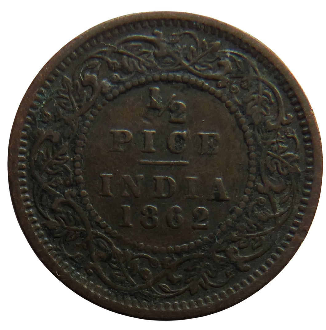 1862 Queen Victoria India 1/2 Pice Coin