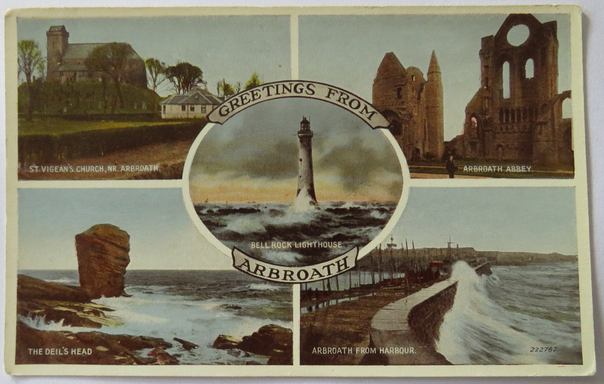 Vintage Multiview Postcard of Greetings From Arbroath, Valentine's Series