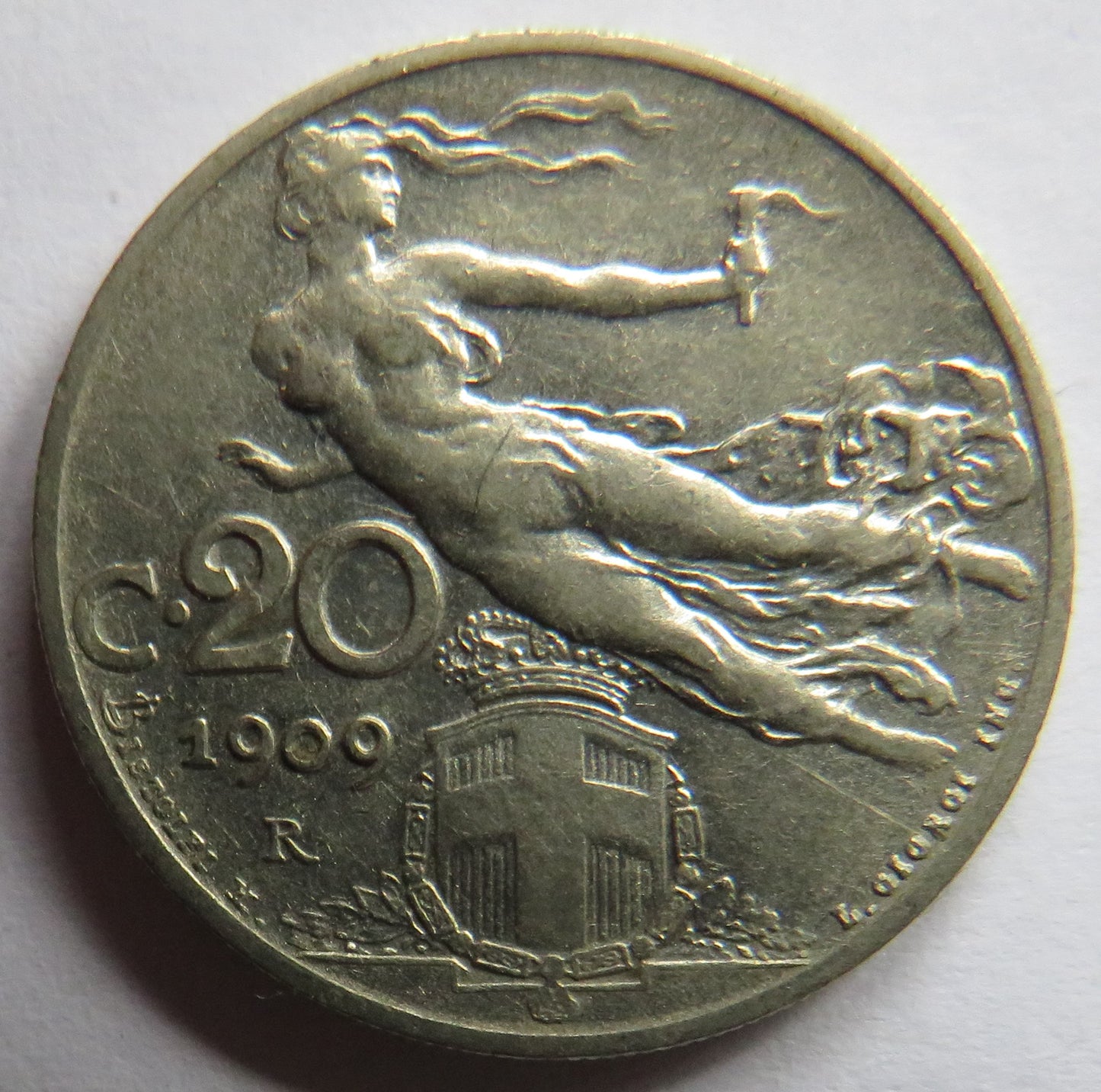 1909 Italy 20 Centesimi Coin
