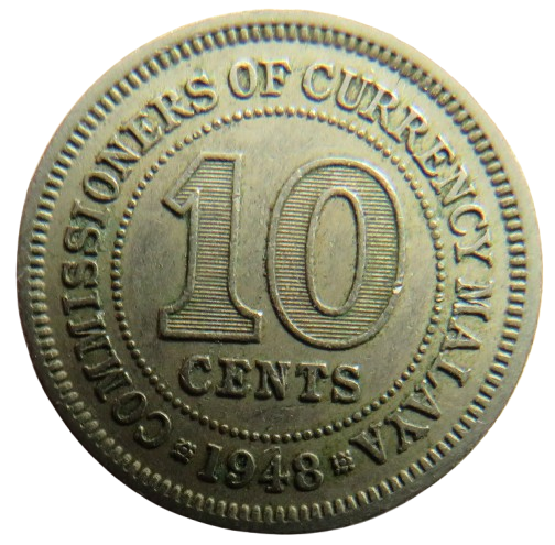 1948 King George VI Commissioners of Currency Malaya 10 Cents Coin