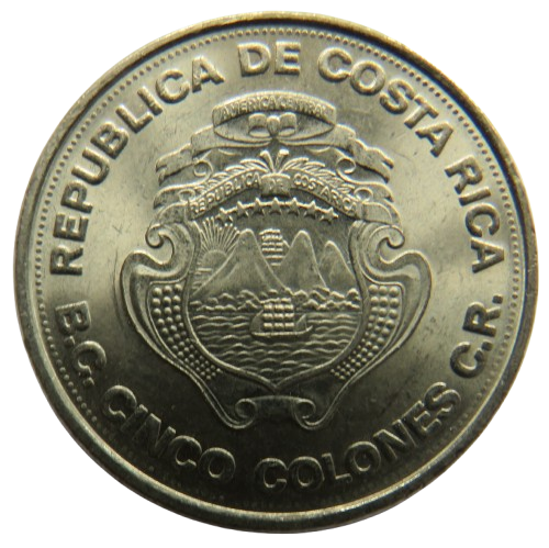 1975 Costa Rica 5 Colones Coin