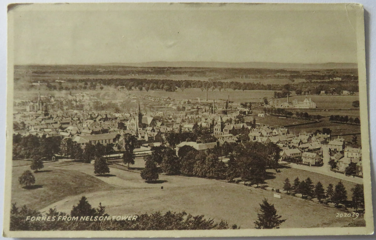 Vintage Postcard of Forres From Nelson Tower, Valentine's Series, 1948