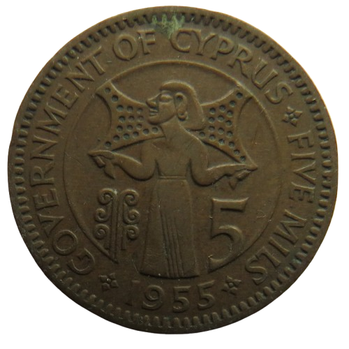 1955 Cyprus 5 Mils Coin