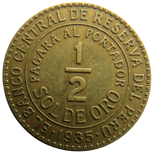 1935 Peru 1/2 Sol De Oro Coin