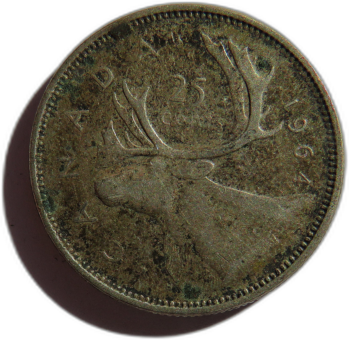 1964 Queen Elizabeth II Canada Silver 25 Cents Coin