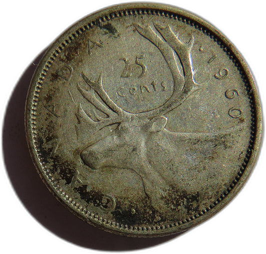 1960 Queen Elizabeth II Canada Silver 25 Cents Coin