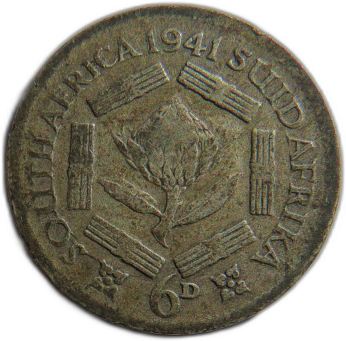 1941 King George VI South Africa Silver Sixpence Coin