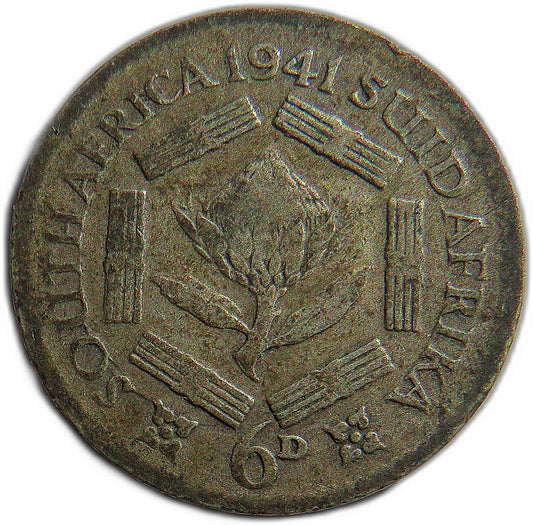 1941 King George VI South Africa Silver Sixpence Coin