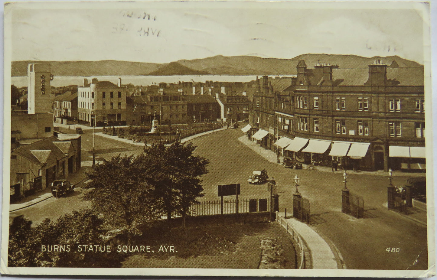 Vintage Postcard of Burns Statue Square, Ayr 1943