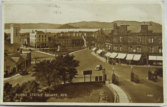 Vintage Postcard of Burns Statue Square, Ayr 1943