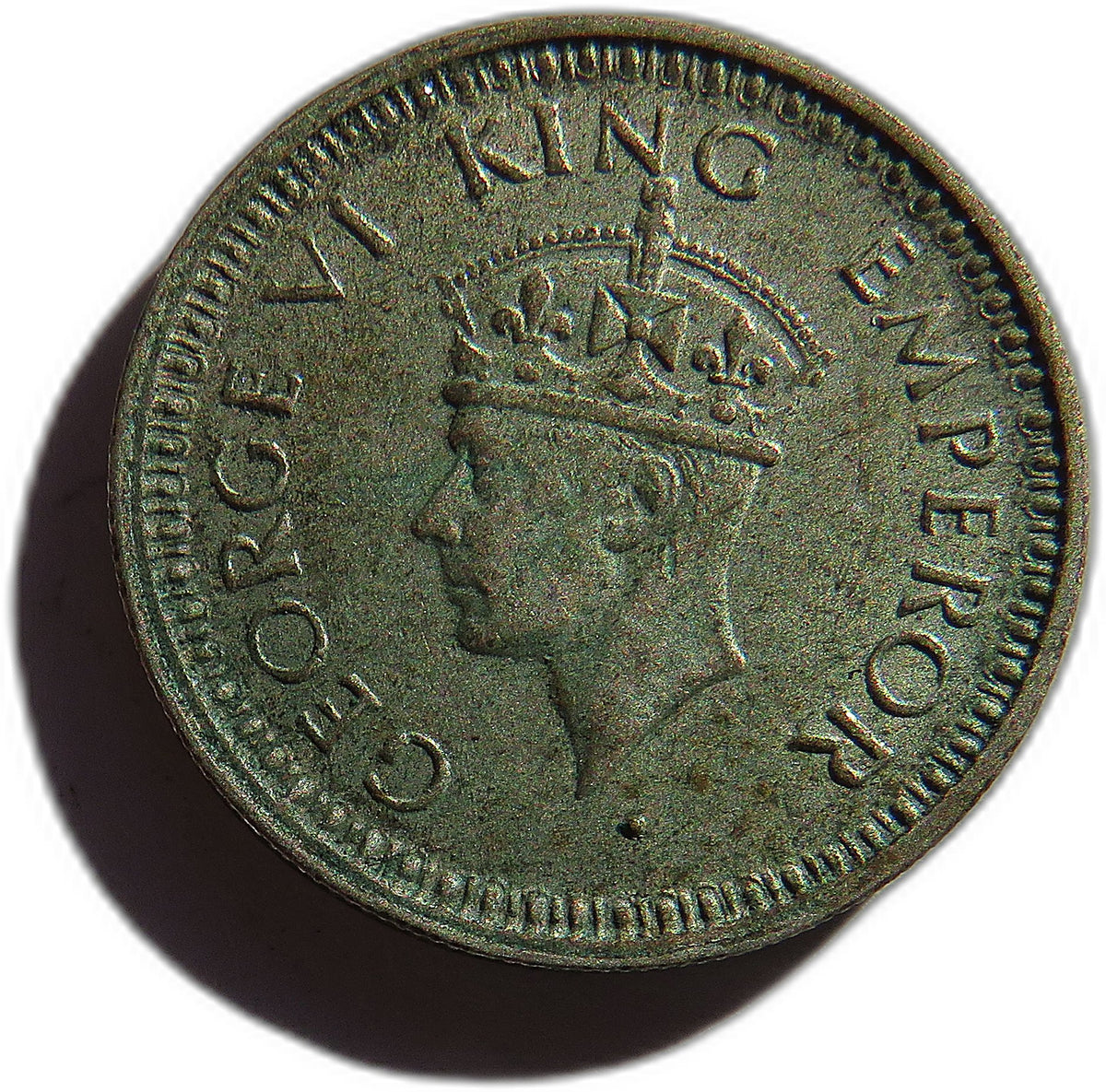 1945 King George VI India Silver 1/4 Rupee Coin