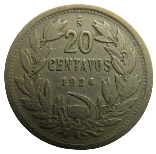 1924 Chile 20 Centavos Coin