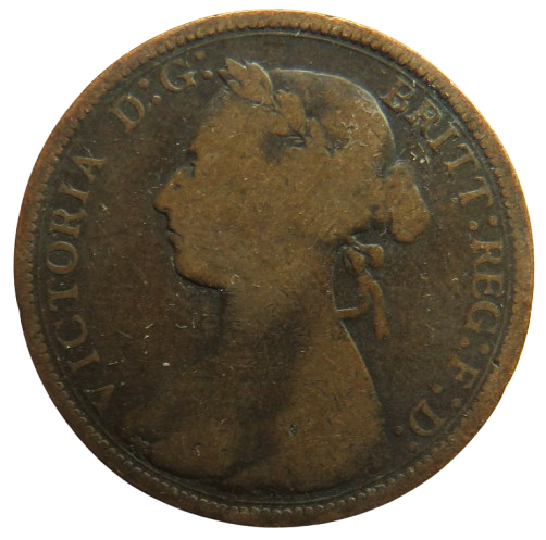 1885 Queen Victoria Bun Head Halfpenny Coin - Great Britain