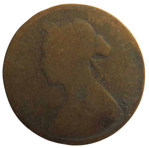 1876-H Queen Victoria Bun Head Halfpenny Coin - Great Britain
