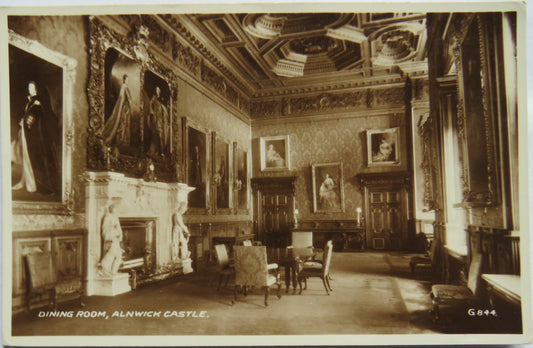 Vintage Postcard of Dining Room, Alnwick Castle