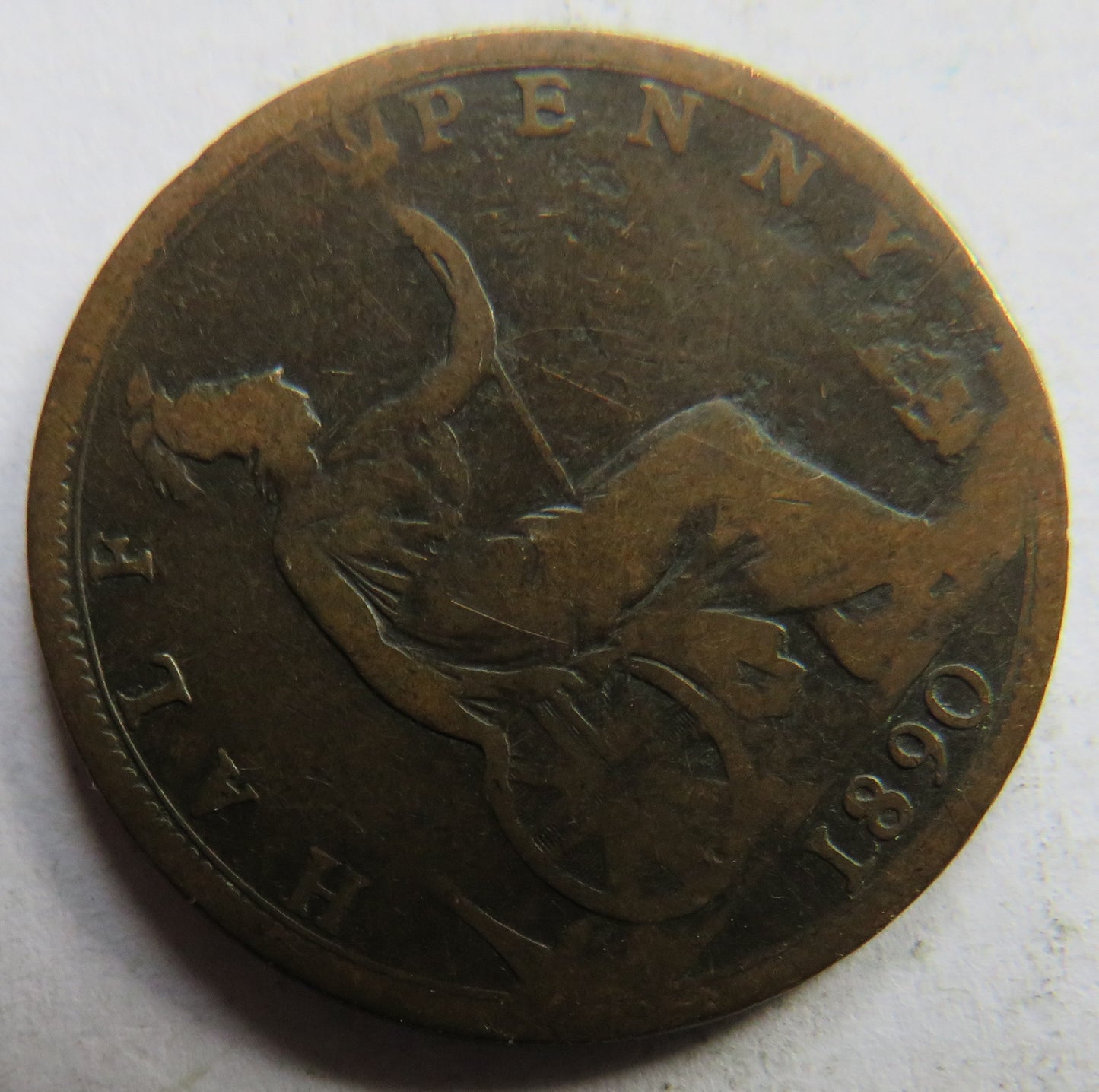 1890 Queen Victoria Bun Head Halfpenny Coin - Great Britain