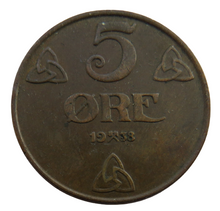 Load image into Gallery viewer, 1938 Norway 5 Ore Coin
