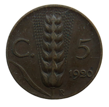 Load image into Gallery viewer, 1920 Italy 5 Centesimi Coin
