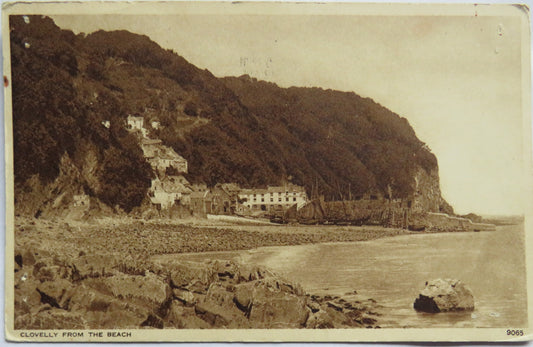 Vintage Postcard of Clovelly From Beach 1953