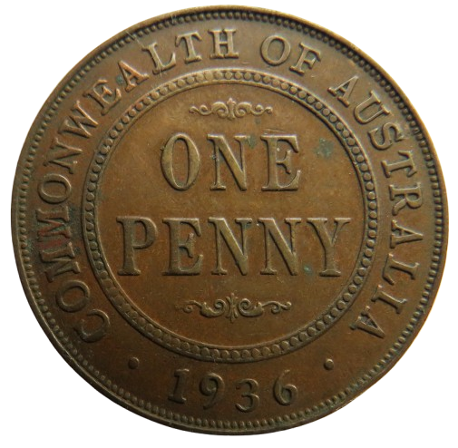 1936 King George V Australia One Penny Coin