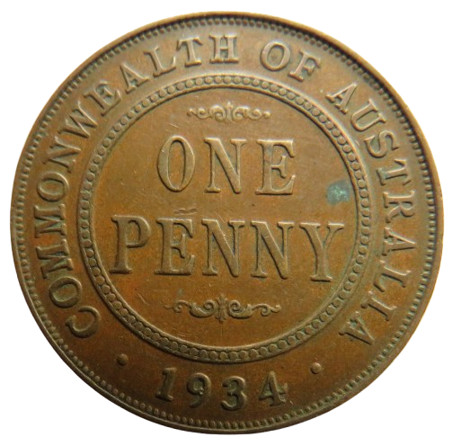1934 King George V Australia One Penny Coin