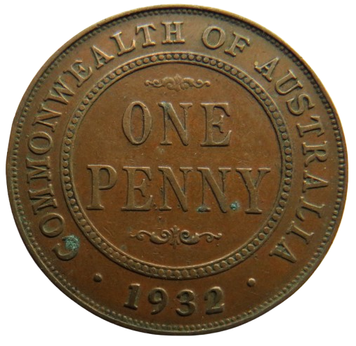 1932 King George V Australia One Penny Coin