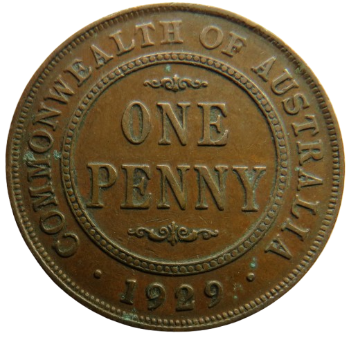 1929 King George V Australia One Penny Coin